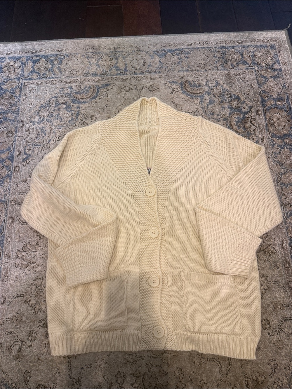 Amazon Cream Shawl Collar Button-Front Knit Cardigan